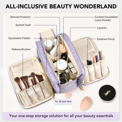 HauteHues cosmetic bag waterproof PU surface protects contents during travel.