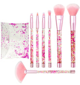 Hawetimher makeup brush set with pink liquid handle for spill-free makeup