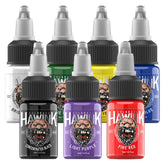 HAWINK tattoo ink set 7 colors swatches show balanced hues for consistent shading