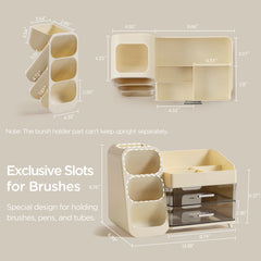 HBlife makeup organizer beige - side view reveals dedicated brush holder for quick access.