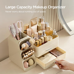 HBlife makeup organizer sleek beige finish complements any vanity setup
