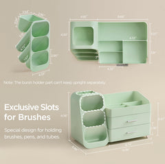 HBlife makeup organizer top compartments keep palettes visible for quick selection.