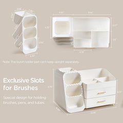 HBlife makeup organizer top compartments highlight lipsticks and palettes storage.