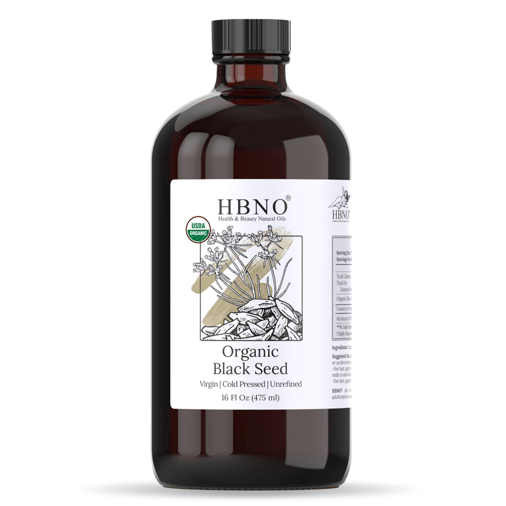 HBNO black seed oil 16oz bottle — versatile skin and hair care