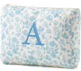 HBselect initial quilted makeup bag floral pattern close-up showing stylish design and easy-access zipper