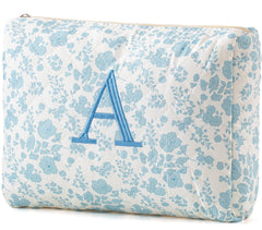 HBselect initial quilted makeup bag floral pattern close-up showing stylish design and easy-access zipper