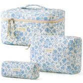 HBselect quilted makeup bag 3pcs set in large size for spacious travel storage.