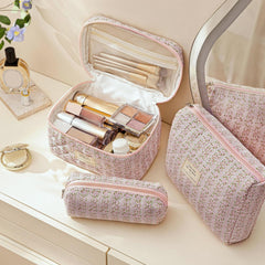 HBselect quilted makeup bag crafted from cotton material for soft touch and easy cleaning.