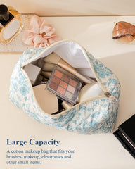 HBselect soft cotton quilted makeup bag close-up highlighting lightweight durable texture
