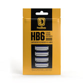 HeadBlade HB6 refill blades packaging close-up for easy replacement and smooth prep.