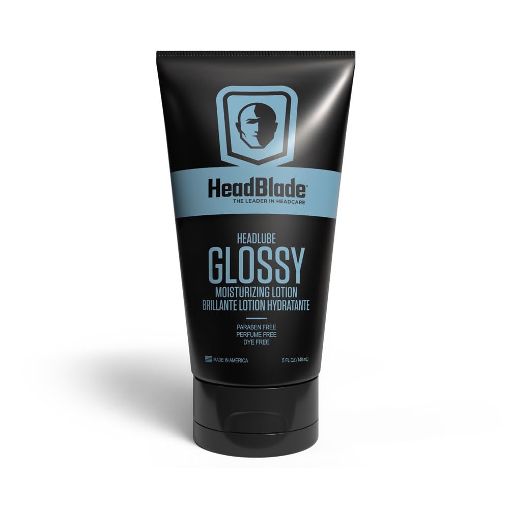 HeadBlade HeadLube Glossy bottle on a surface delivering a glossy finish.