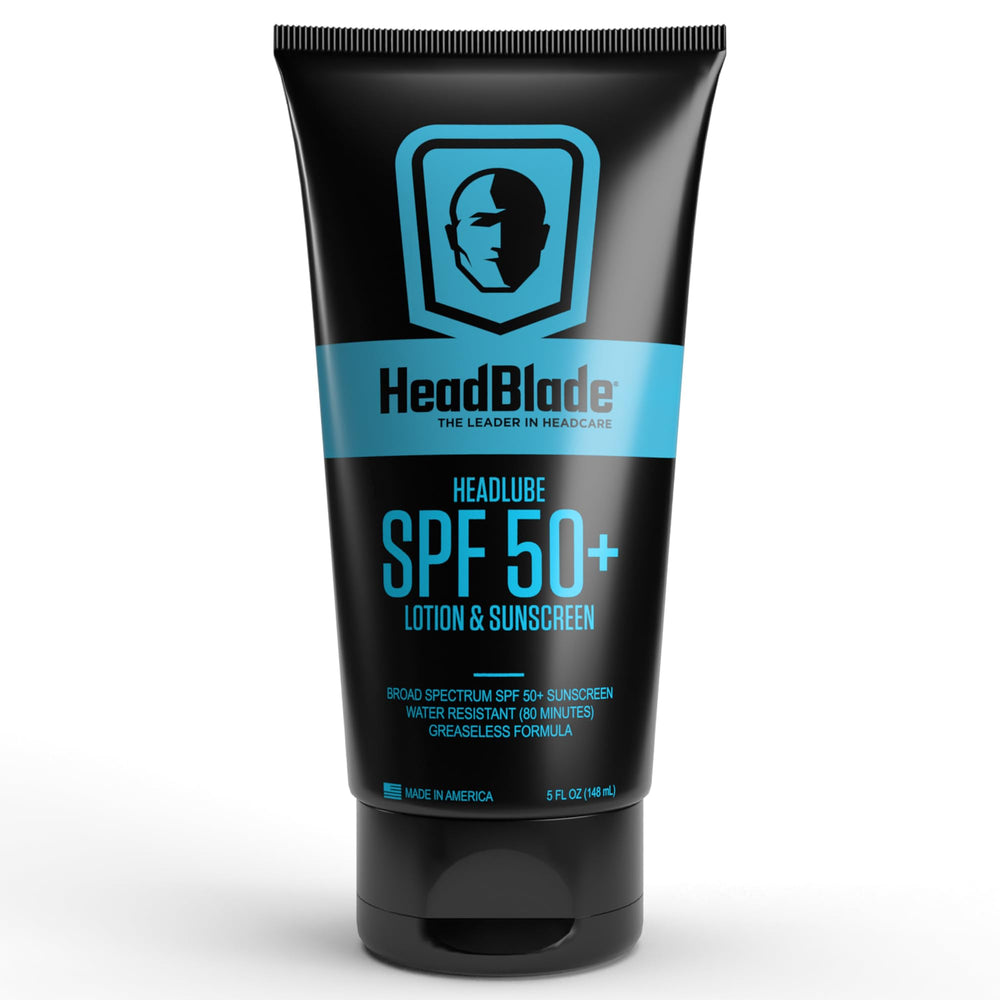 HeadLube SPF 50 bottle profile shows non-greasy sunscreen for active use.