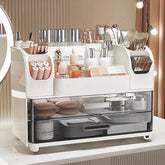 Heaime makeup organizer front view demonstrates spacious drawers for daily cosmetics and tidy vanity.