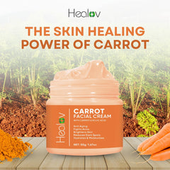 Healov Carrot Cream applied on face for even tone and glow
