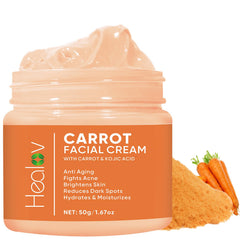 Healov Carrot Cream bottle close-up showing premium brightening formula