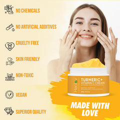 Healov turmeric face cream texture in application, smooth for day or night use.