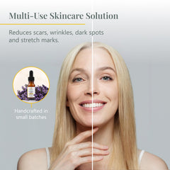 Health Priority Naturals Vitamin E oil droplets on hand showing quick-absorb moisturizing formula.