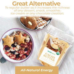Healthworks cacao butter melted closeup, rich texture ideal for chocolates.