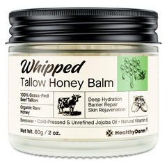 HealthyDerm Beef Tallow Honey Balm jar showing whipped texture for daily hydration