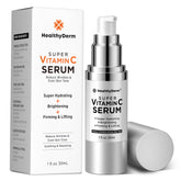 HealthyDerm Super Vitamin C Serum bottle highlights brightening and hydration for mature skin.