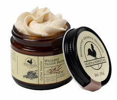 Hearth and Homestead whipped tallow balm coffee vanilla jar shows rich moisture and cozy scent