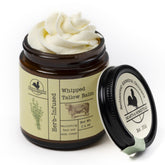 Hearth and Homestead whipped tallow balm jar shows rich texture for hydration.