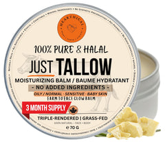 Hearthical Just Tallow jar closeup highlighting pure unscented balm for deep hydration
