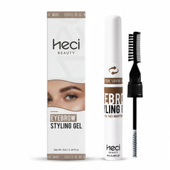 HECI BEAUTY front packaging showing tube and branding for neat brows