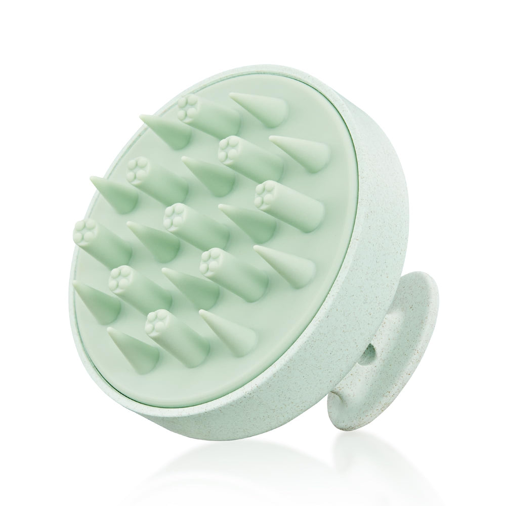 HEETA hair scalp massager showcases eco-friendly wheat straw material for gentle cleansing