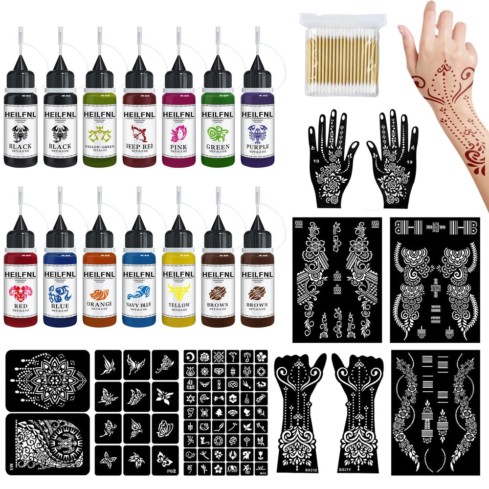 HEILFNL tattoo kit with assorted bottle colors for vibrant designs