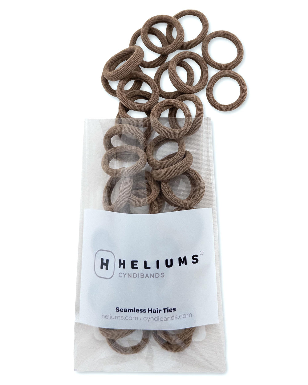 Heliums extra-small hair ties light brown close-up shows seamless design for delicate styles.