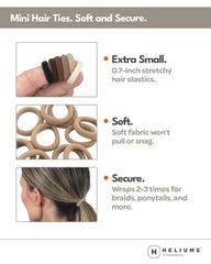 Heliums extra-small hair ties light brown pack-40 demonstrates discreet shade for blending on toddlers.