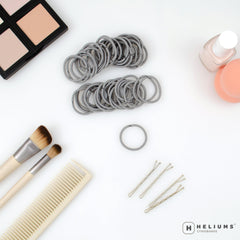 Heliums gray mini-elastics close-up showing fabric-covered, snag-free design.