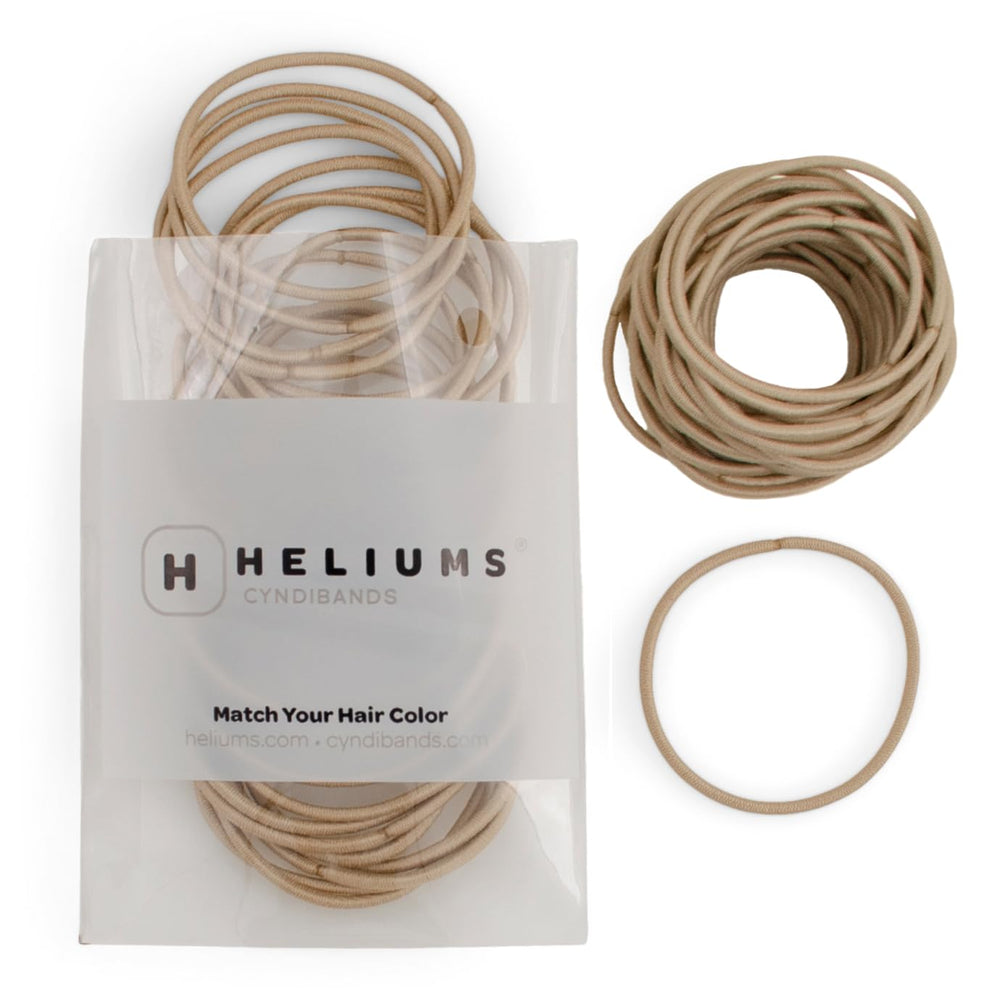Heliums thin hair elastics sandy blonde packaging shows natural blending for daily wear.