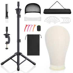 Hemndic wig stand head canvas shows sturdy foam head for secure wig fitting.