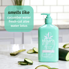 Hempz Body Lotion aloe calming-application demonstrates soothing daily routine