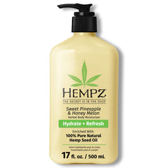 HEMPZ body lotion bottle with Sweet Pineapple & Honey Melon for daily hydration.