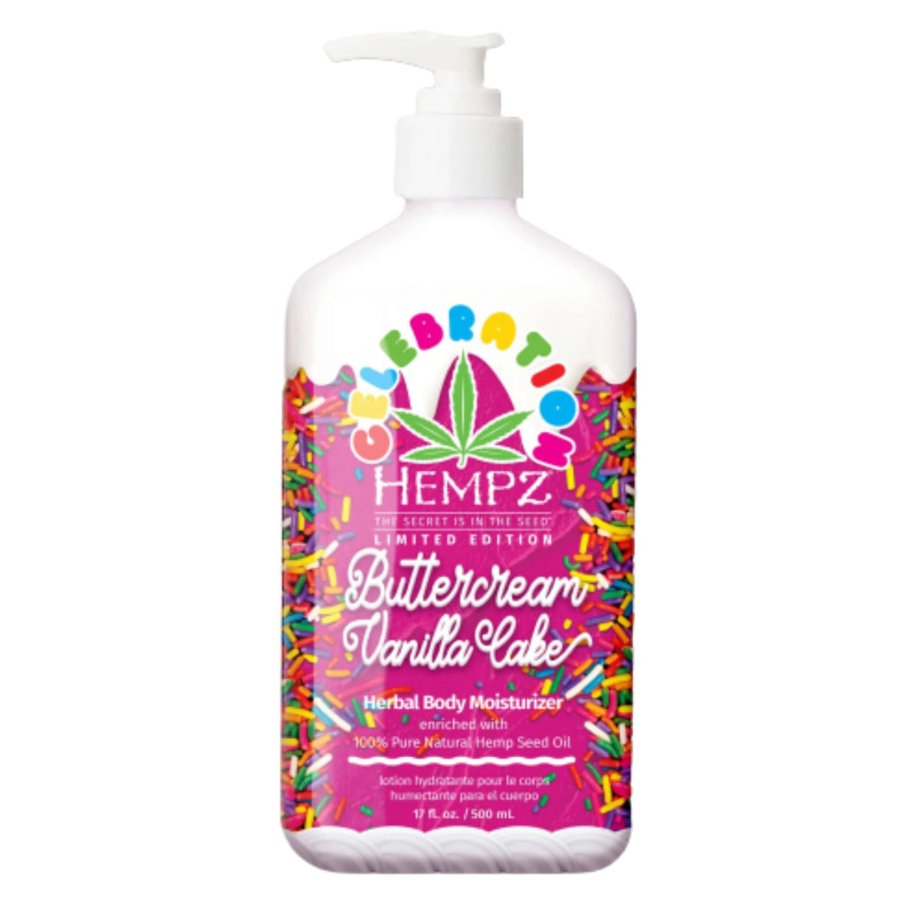 Hempz Buttercream Vanilla Cake Lotion pack shot highlights hydration for dry skin
