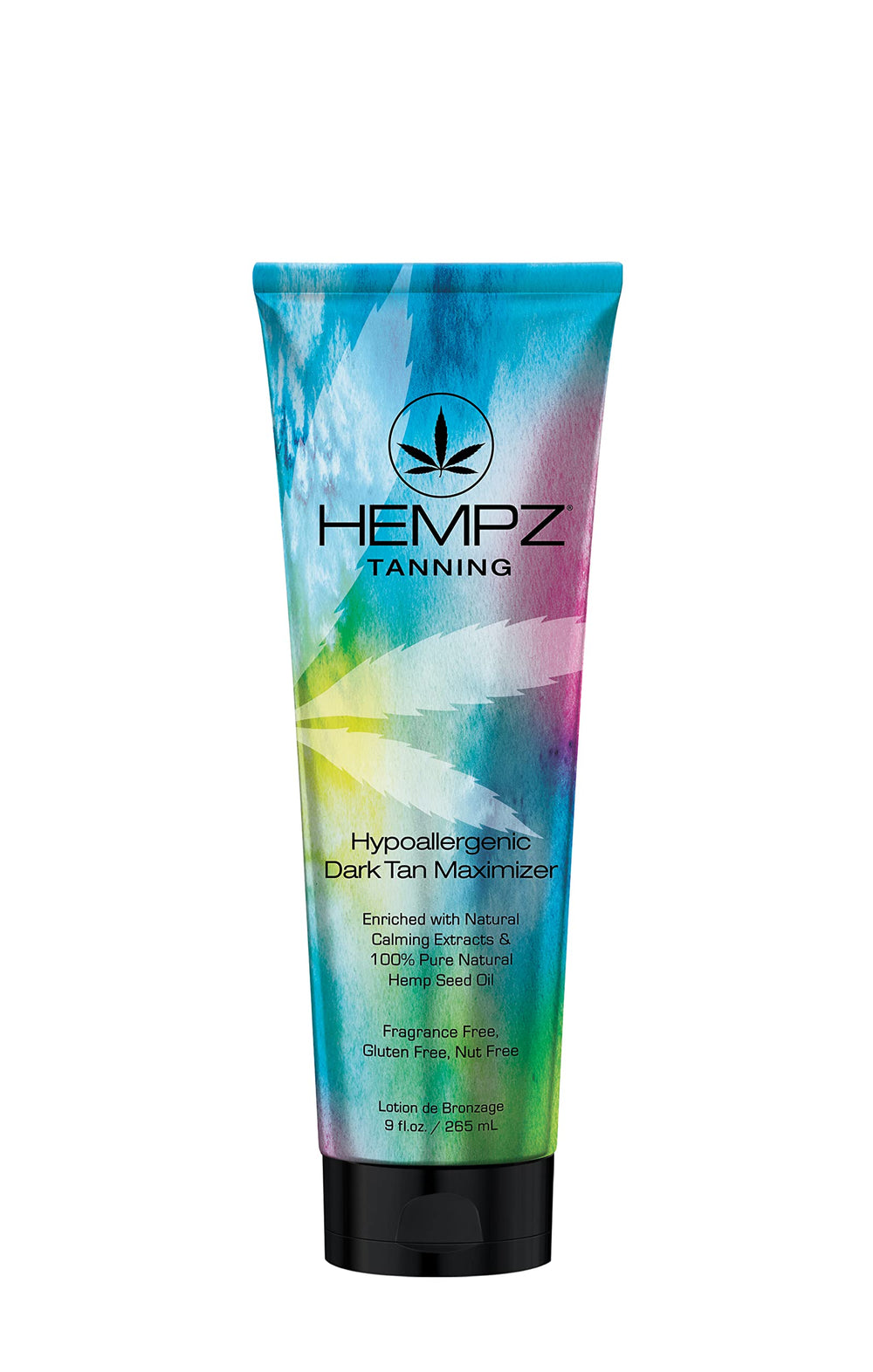 Hempz Hypoallergenic Dark Tan Maximizer bottle demonstrates fragrance-free hydration for self-tanning