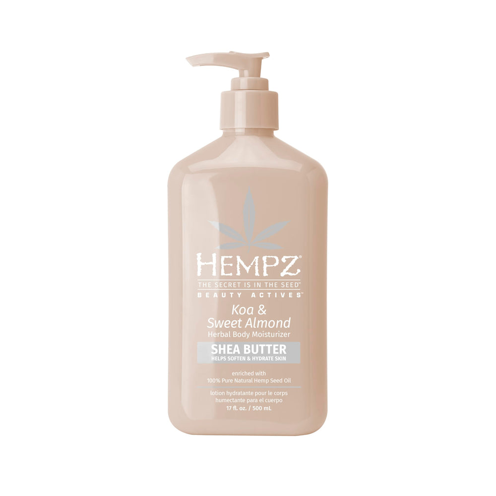 HEMPZ Koa Sweet Almond body lotion bottle for rich daily hydration.