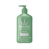 Hempz Tea Tree Herbal Body Moisturizer 17oz tub front view promotes soft, refreshed skin.