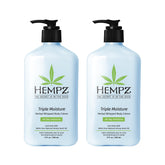 Hempz triple moisture whipped body creme two-pack bottles in display with branding