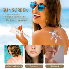 HENGRUNXIN Relief Sun with green tea and niacinamide ingredients offering antioxidant support