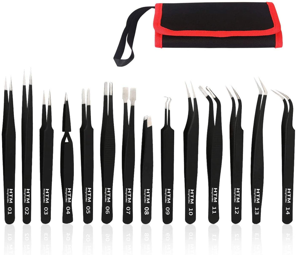 HengTianMei precision tweezers set in protective case for travel and organization