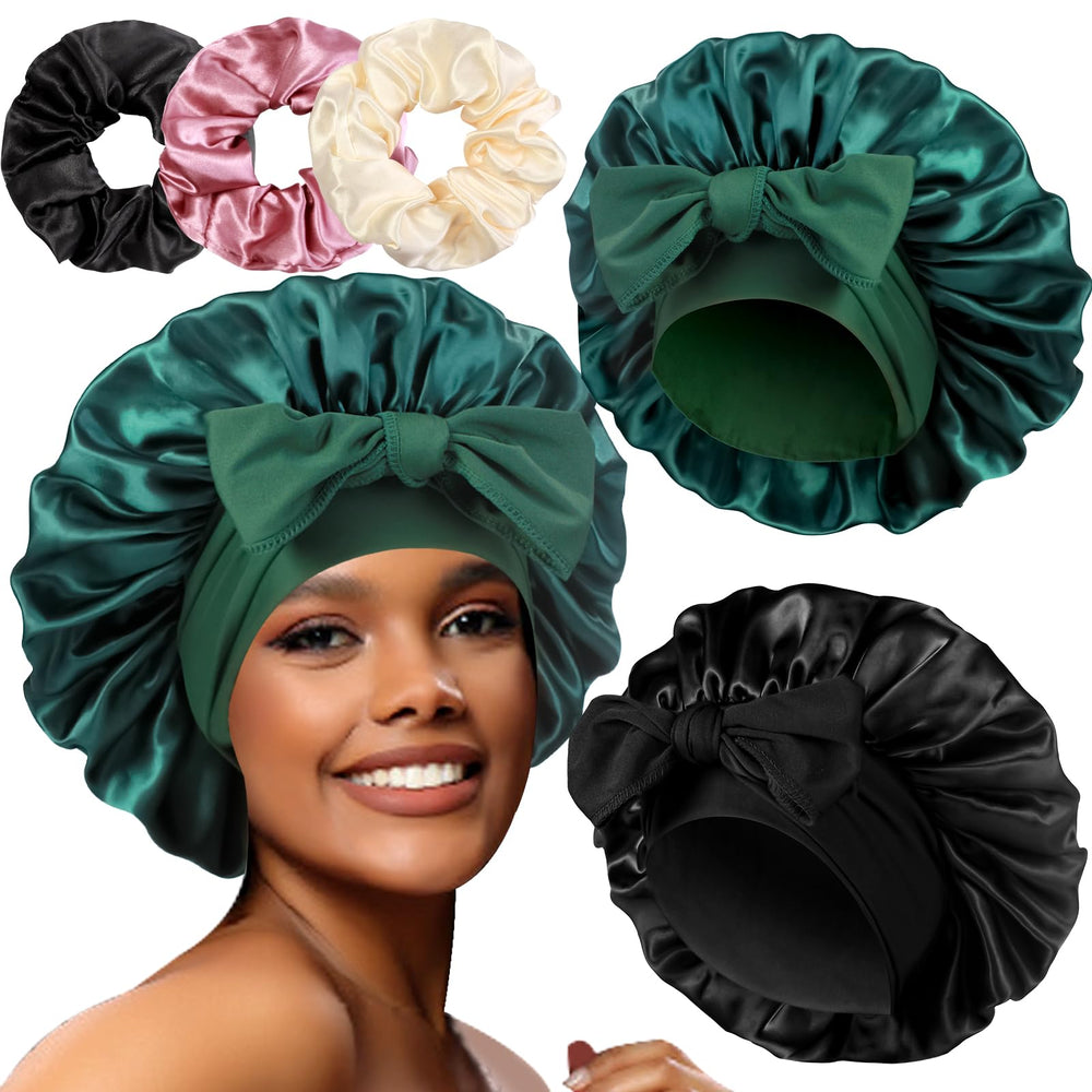 Heniho 2pcs bonnets with scrunchies pack enabling secure overnight wear.