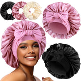 Heniho 2plus3 satin bonnets pink set with secure ties for overnight protection