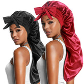 Heniho long satin bonnet designed for braid and locs to preserve moisture overnight.