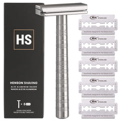 Henson Shaving Razor aluminum handle and head for balanced shaving.