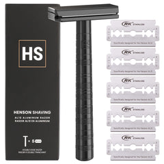 Henson Shaving Jet Black Razor front view highlights 30° blade angle for precise shaving