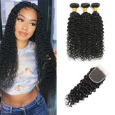 Hensucess water wave bundles with closure in 14-16-18-12 length for natural volume.